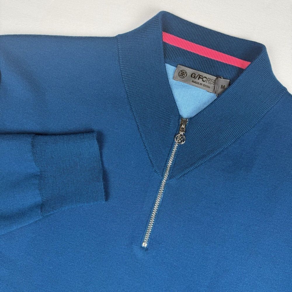 G/Fore Golf Sweater 1/4 Zip Men M Blue Wool Polyester Spandex Pullover NWT $255‎